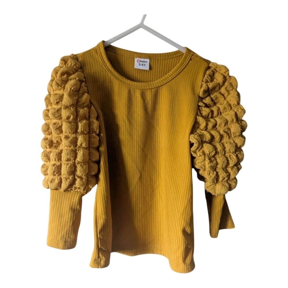 PatPat Toddler Ribbed Top, Mustard Yellow. Size 3-4Y.